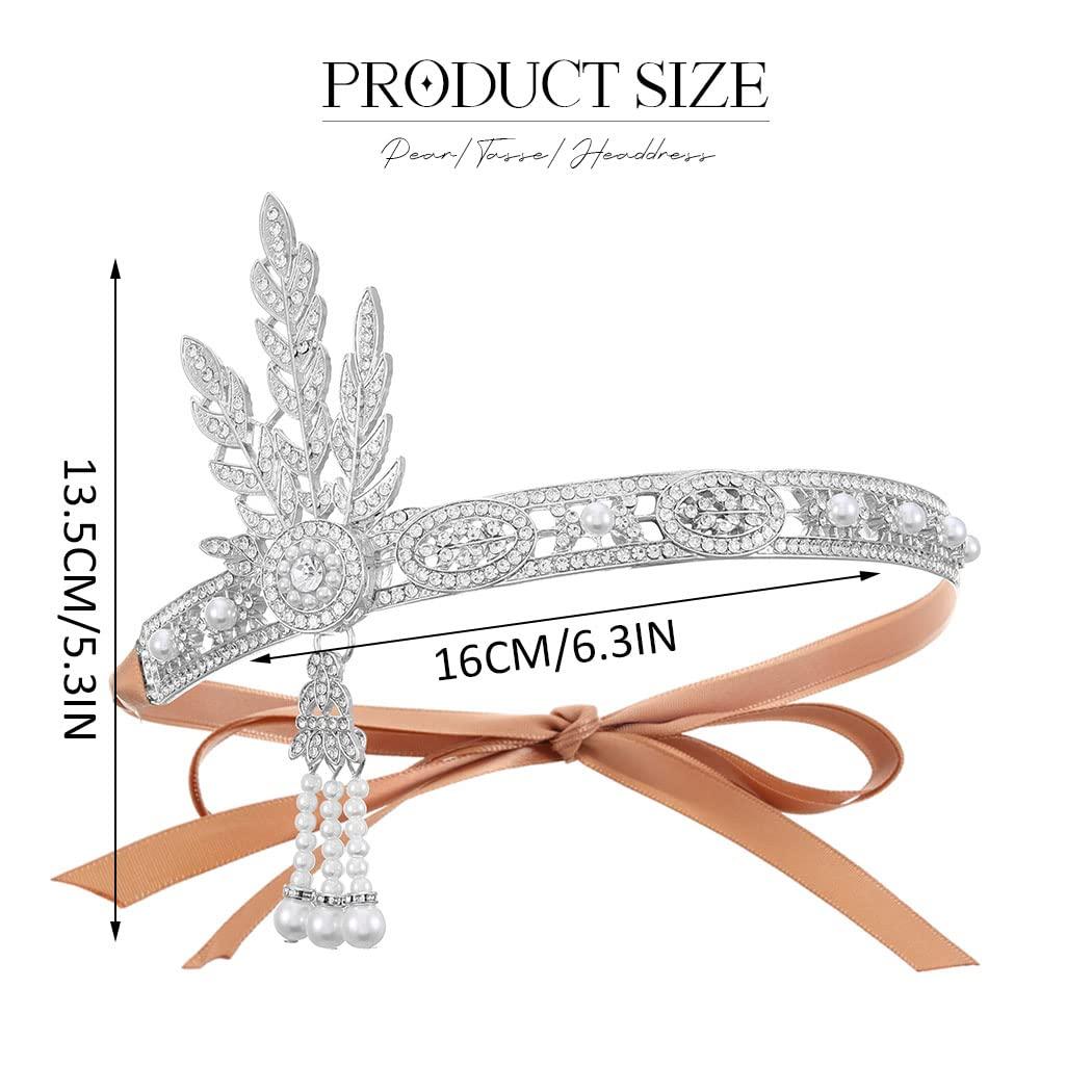 GORTIN GORTIN 1920\'s Flapper Headband Inspired Leaf Headpiece Rhiestones Pearl Headdress Cocktail Party Bride Wedding Flapper Hair Accessories for Women and Girls (Silver)