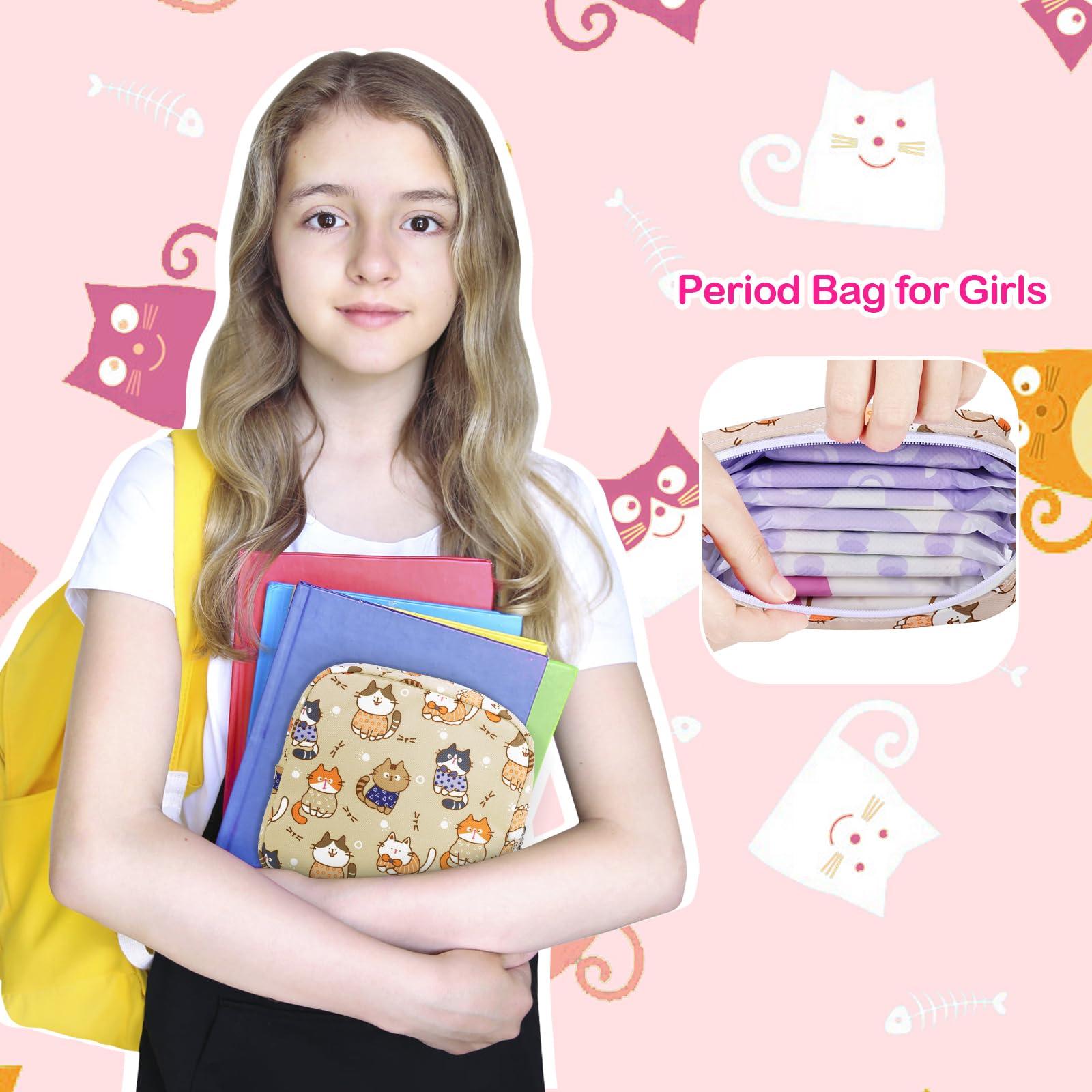 Likesing Likesing Period Bag Pouch, Canvas Sanitary Napkin Storage Bag for Girls Womens, Portable Sanitary Napkin Period Pad Pouch Bag for Purse, Small Make Up Bags(Blue Cat N0461)