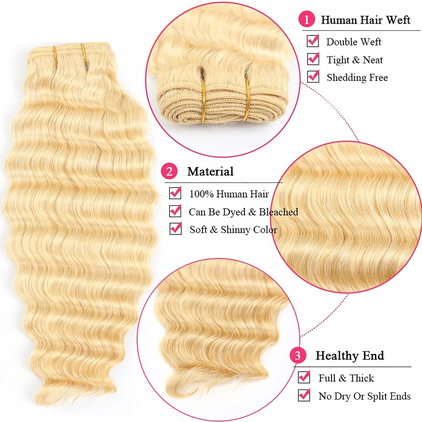 HOTLOVE HOTLOVE 613 Blonde Human Hair 3 Bundles with Frontal Brazilian Body Wave with Baby Hair Frontal 100% Ear to Ear Virgin Human Hair Weave with 13x4 Lace Frontal 32 34 36+20 Inch