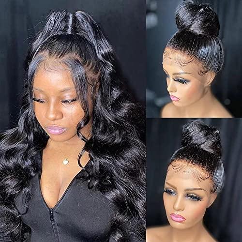 oulaer Body Wave 360 Lace Frontal Wig Ponytail HD Transparent Lace Front Human Hair Wigs for Women Brazilian Virgin Hair Pre Plucked With Baby Hair Wavy Wig 150% Density 16Inch