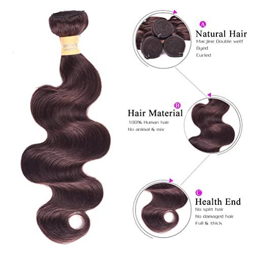 WOME WOME 8A Peruvian Virgin Hair Body Wave 3 Bundles Remy Human Hair Weaves 100% Unprocessed Peruvian Body Wave Hair Extensions Dark Brown Color (12 12 12,#2)