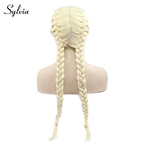 sylvia Sylvia Long Blonde Double Braids Synthetic Lace Front Wig with Baby Hair 613# Blonde 2 Braids Long Natural Braided Synthetic Wig Heat Resistant Fiber Hair for Woman