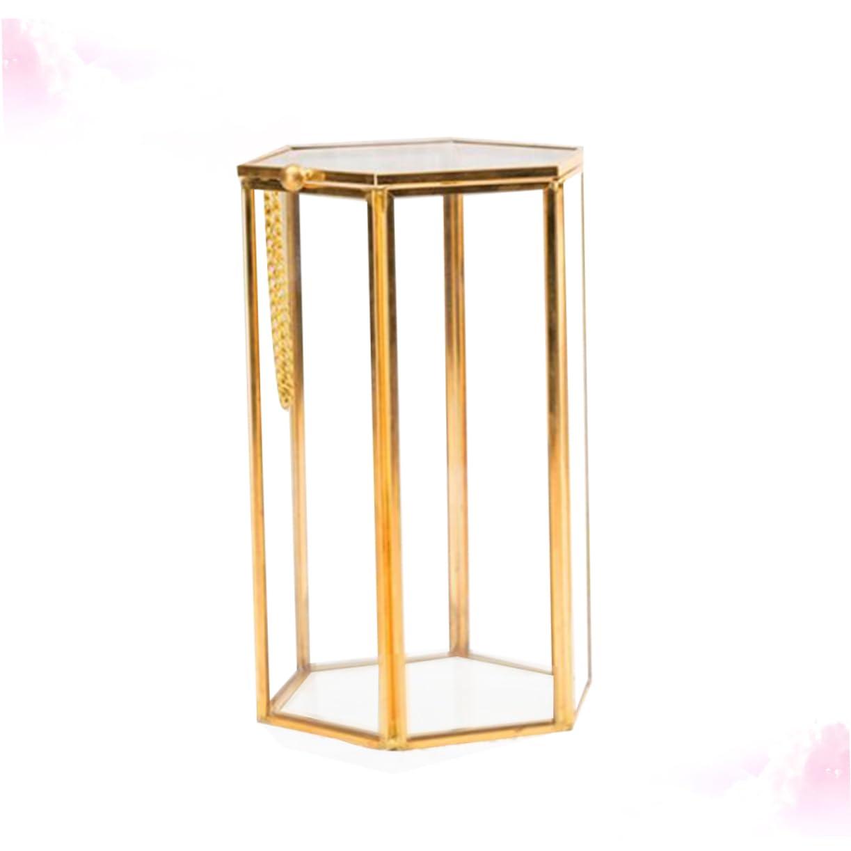 Gogogmee Gogogmee Retro Hexagon Color Makeup Box Copper Frame Glass Makeup Brush Storage Organizer