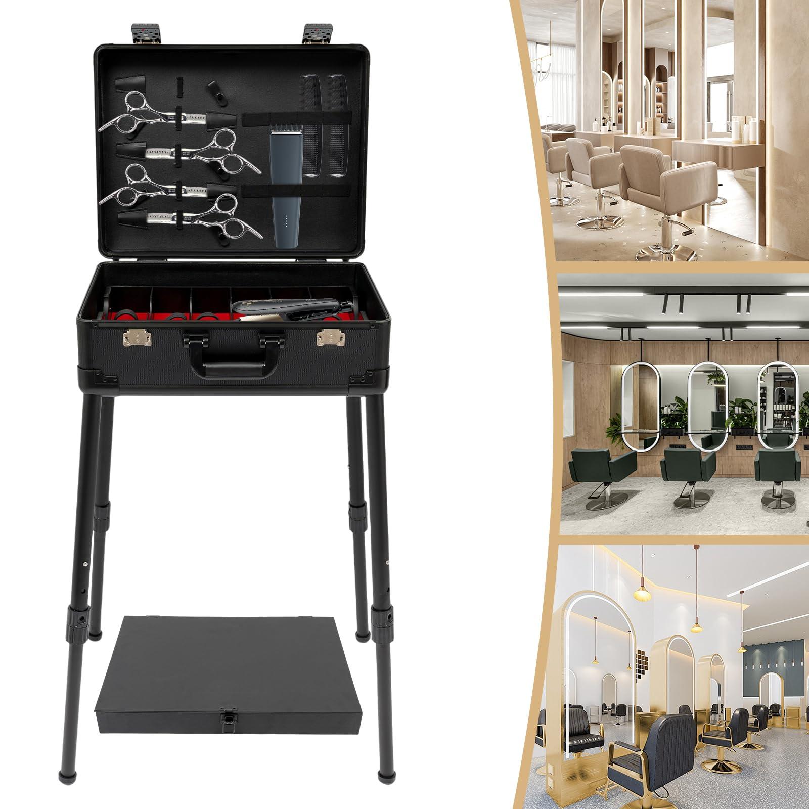 CNCEST CNCEST Barber Case, Mobile Barber Station,18.11-31.5\" Removeable Adjustable Legs,Professional Barber Toolbox Hairdresser for Hair Stylist Pet Groomer (Black)