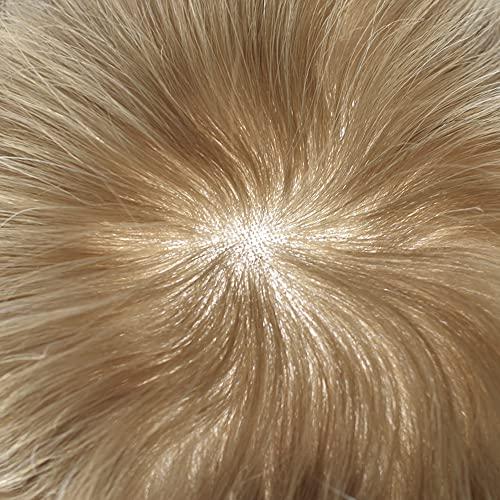 Hair Wonders Hair Wonders Toupee For Men Real Human Hair Replacement System For Men Soft Swiss Lace Mens Toupee Hairpiece For Men NPU Around Male Hair Prosthesis 7x9 Medium light density 20# LIGHT ASH BLONDE