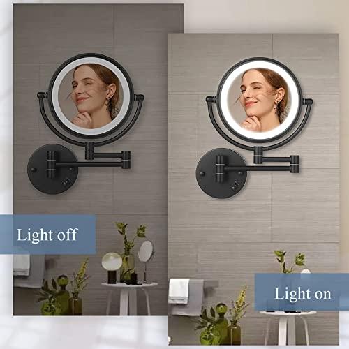 ZHANGY ZHANGY 8 Inch Wall Mounted Makeup Mirror with LED Lights, Plug 3X Magnifying Mirror, Wall 360°Rotatable Extendable Double-Sided, Bathroom and in Beauty and Personal Care, Silver White
