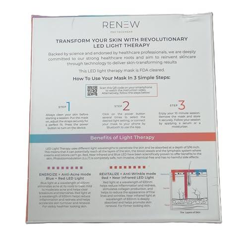 LUSTRE LUSTRE ClearSkin Renew Pro Facewear - Anti-Aging & Anti-Acne LED Face Mask | Red, Blue & Near Infrared Light Therapy Treatment Device | Reduce Wrinkles & Prevent Acne