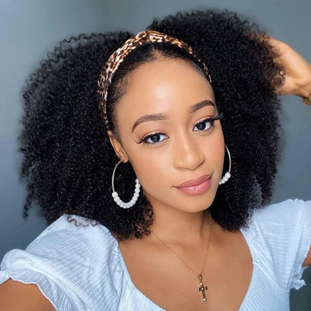 ISEE ISEE Hair Afro Kinky Curly Headband Wig Human Hair 180% Density Afro Wigs for Black Women Natural Curls 10A Glueless Human Hair Wigs (22 Inch)