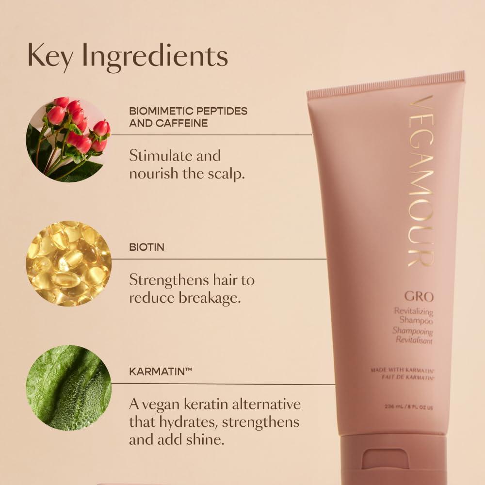 VEGAMOUR VEGAMOUR GRO Revitalizing Shampoo and Conditioner Full Size Kit, For Thicker Fuller Looking Hair, Vegan