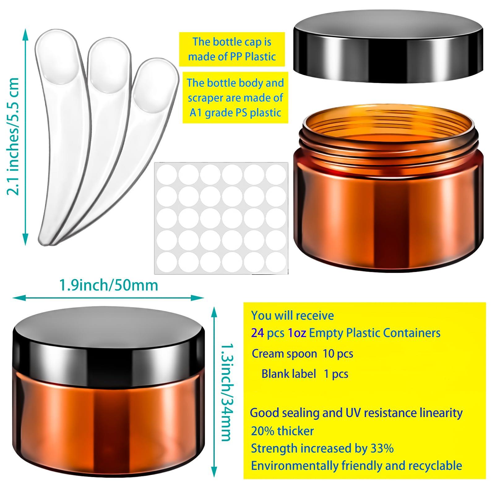 MotBach MotBach 20 Pack 1oz Amber Plastic Jars, 30ml Empty Small Round Cosmetic Jars Refillable Makeup Containers Leakproof Travel Cosmetic Containers with Black Lids for Sample Cream Lotion Powder Ointment