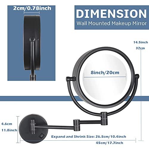 ZHANGY ZHANGY 8 Inch Wall Mounted Makeup Mirror with LED Lights, Plug 3X Magnifying Mirror, Wall 360°Rotatable Extendable Double-Sided, Bathroom and in Beauty and Personal Care, Silver White
