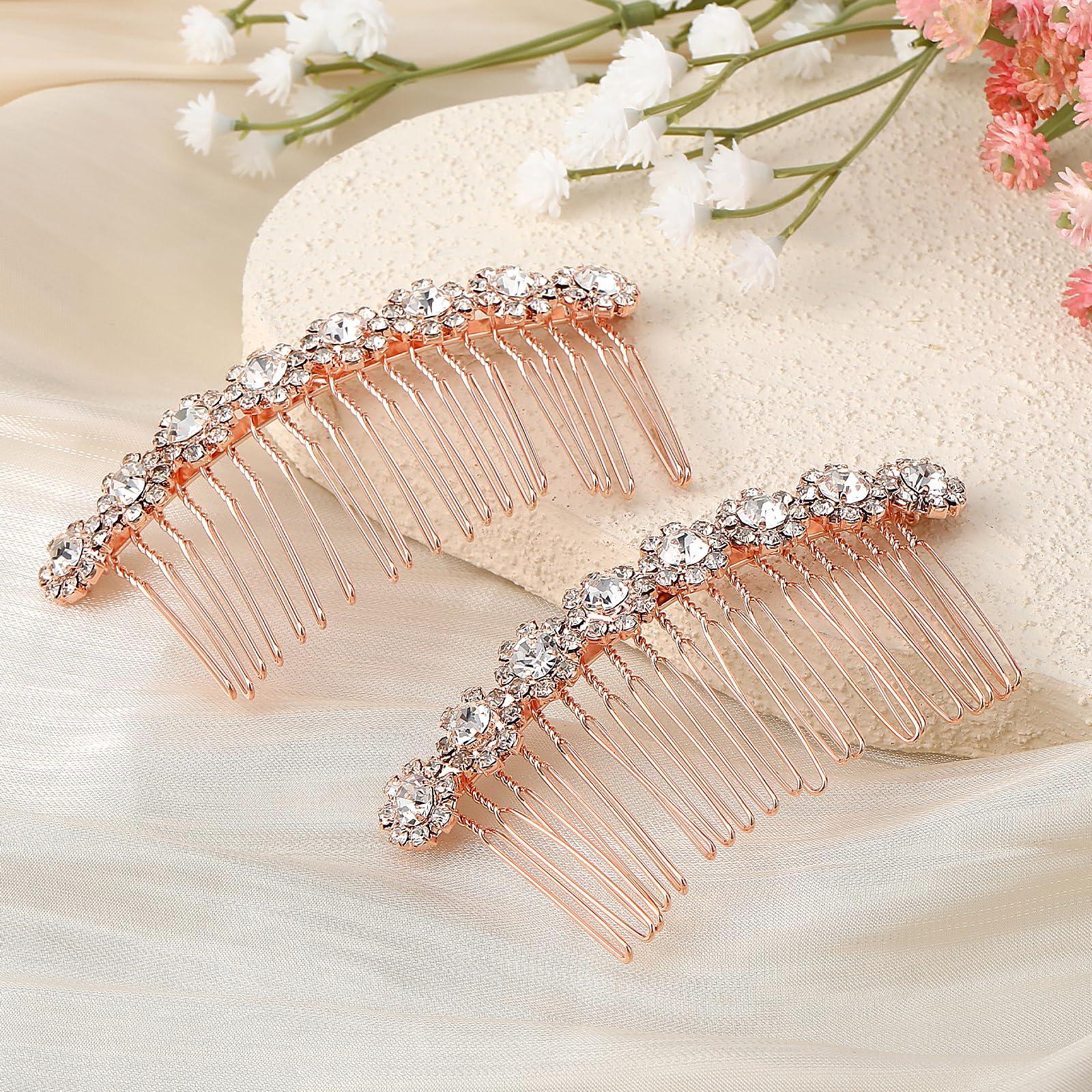KALIONE 2 Pieces Rhinestone Hair Side Comb 20 Teeth Decorative Hair Combs Side Rhinestone Crystal Bridal Wedding Comb Bridal Jewelry Hair Clips Combs Hair Accessories for Women and Girls