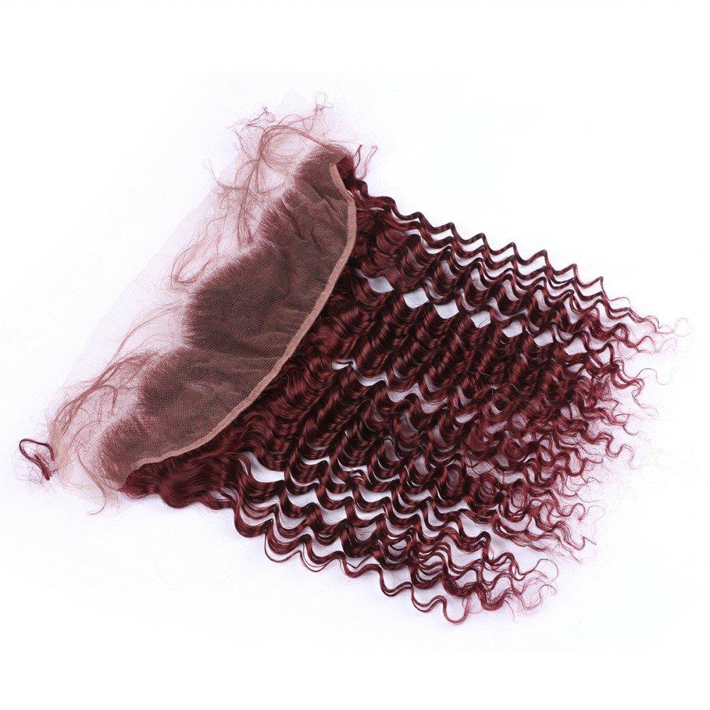 Tony beauty hair Tony Beauty Hair Malaysian Burgundy Red Human Hair Weaves 2 Bundles with Frontal 3Pcs Lot #99J Wine Red Deep Wavy Human Hair Wefts with Lace Frontal Closure 13x4 Ear to Ear (12 14+10)