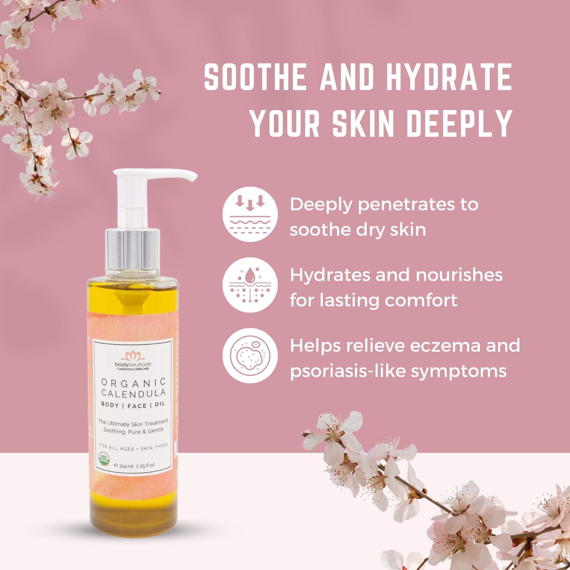 Bodyceuticals Calendula Skincare, Bodyceuticals Ca Bodyceuticals 100% Certified Organic Calendula Oil - High Potency Farm Fresh Flower & Olive Oil | Moisturizing Skincare & Repair| Non-GMO | Vegan | Kosher | Wheat-Free | Gluten-Free | Soy-Free | 7.5oz