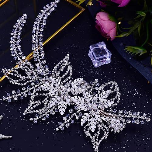 BREWEL Crystal headwear bridal headband diamond headpiece wedding hair accessories for prom (SLIVER)