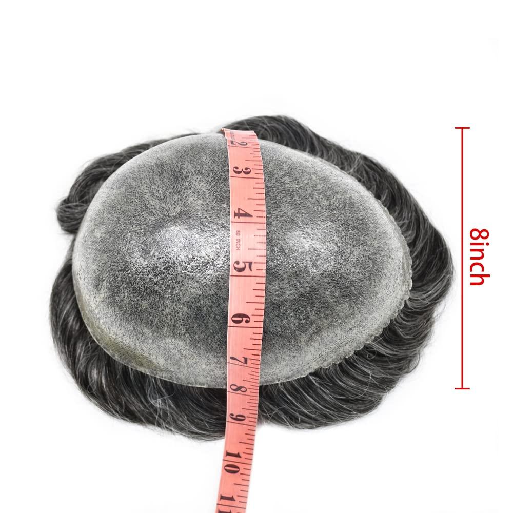 Generic Toupee for Men Hair Replcement System Mens Toupee Full Poly Thin Skin Human Hair Piece All PU Injection Toupee Hair Systems (8X10", 1B40 1B# OFF BLACK WITH 40% SYNTHETIC GREY)