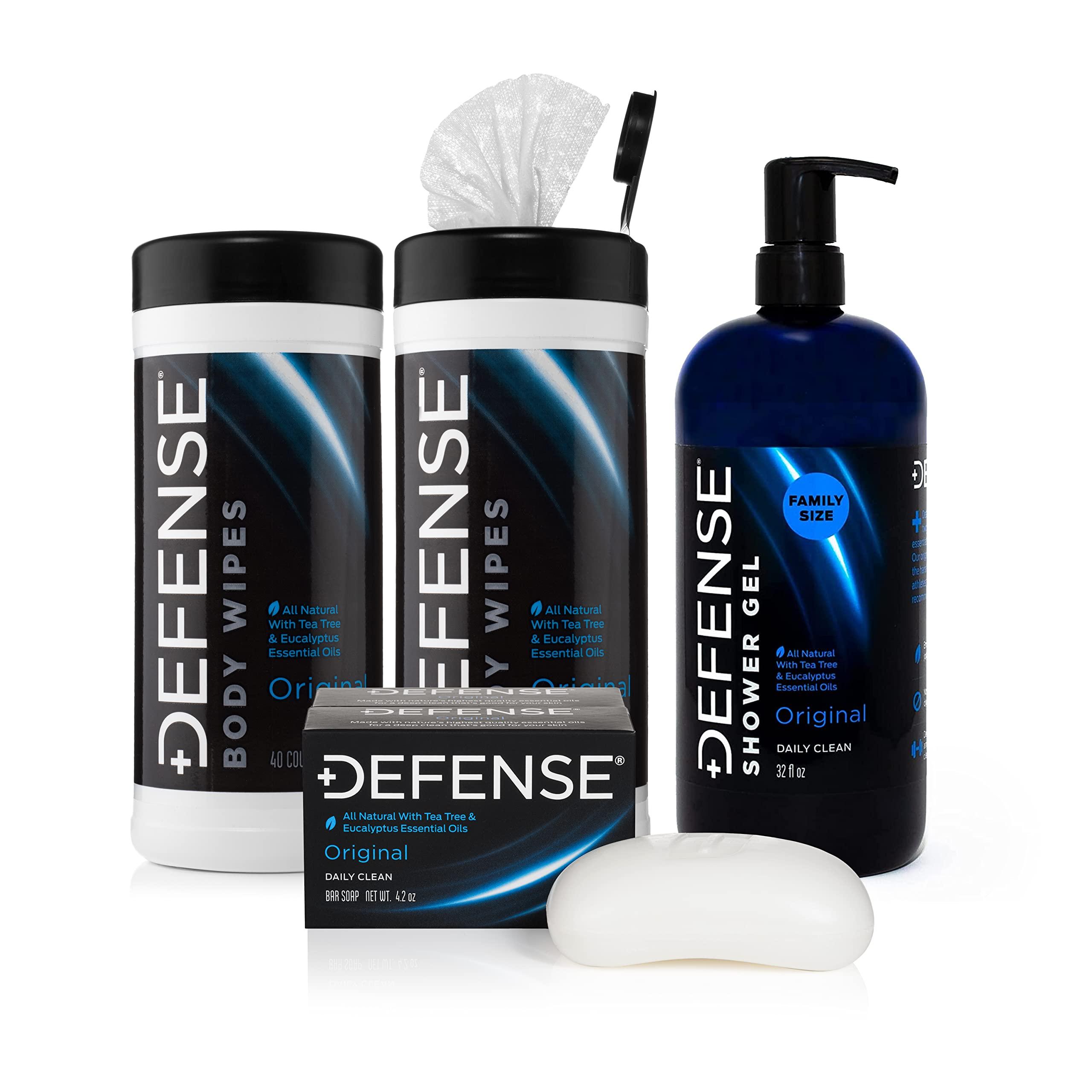 Defense Soap Defense Soap 4 Oz Bar (Pack of 2), Body Wash 32 oz, Body Wipes 40 Count (Pack of 2) - Tea Tree Oil, Eucalyptus Oil, Rosemary and Aloe Vera