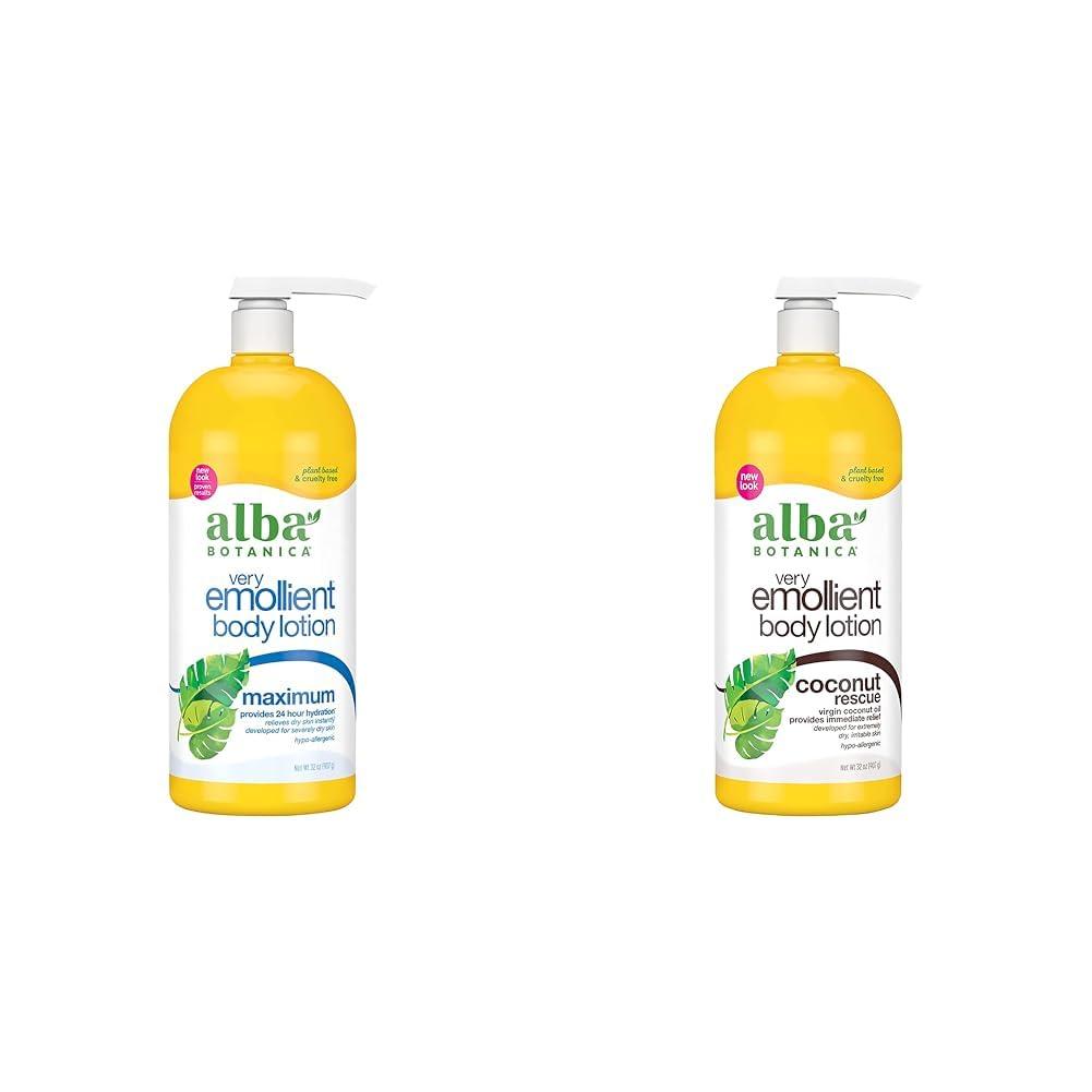 Alba Botanica Alba Botanica Very Emollient Body Lotion, Maximum Dry Skin Formula, 32 Oz & Very Emollient Body Lotion, Coconut Rescue, 32 Oz