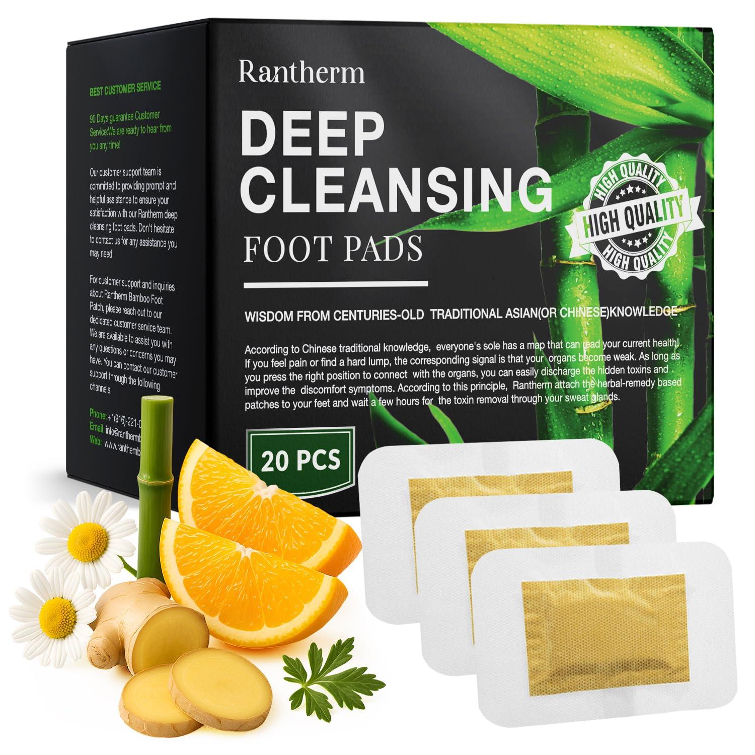 Rantherm Foot Paches, Premium Deep Cleansing Foot Pads, Bamboo Foot Paches, Ginger Foot Pads for Promoting Sleeping, Relieving Fatigue and Relaxing Muscles & Tendons and Eliminate Moisture 20 Packs