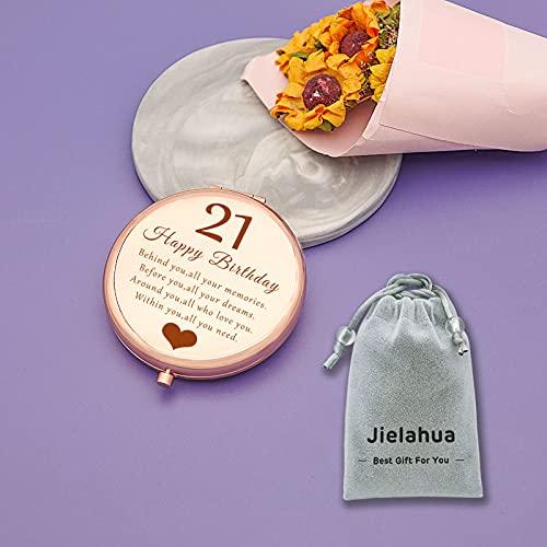 Jielahua 21st Birthday Gifts for Her Best Birthday Gifts for Sister Pocket Mirror Happy 21st Birthday Gift 21 Year Old Birthday Gifts for Daughter Compact Pocket Makeup Mirror Gift for 21st Birthday Girls