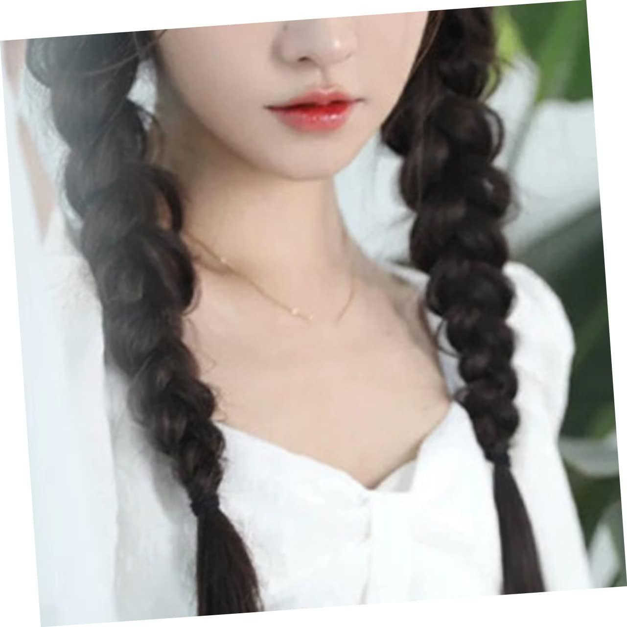 Housoutil Housoutil 4 Pcs Wig Braid Buns Braid Wig Ponytail Extension Human Hair Braid Extensions Women Braid Ponytail Braid Hair Band Light Brown Ponytail Extension Curly High Temperature Wire Black