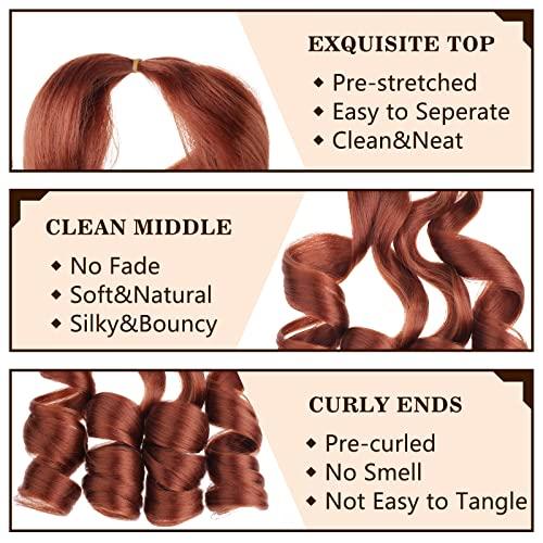 COOKOO COOKOO 9 Pack Copper Red Pre Stretched Spanish Curly Braiding Hair 18 Inch Pre-curled Loose Wave Crochet Braids Hair French Curls Crochet Braid Hair Extention for Goddess Nu Locs 350#