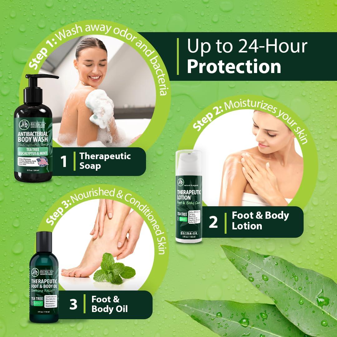 Derma-nu Miracle Skin Remedies Antibacterial Body Wash - Antibacterial Soap And Tea Tree Body Wash For Jock Itch, Athletes Foot, Eczema And Back Acne - Anti Bacterial Body Soap For Men And Women Safe For All Skin Types - 2 Pack