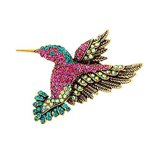 Baoblaze Baoblaze Antique Gold Tone Bird Hummingbird Multi Color Austrian Crystal Pin Brooch