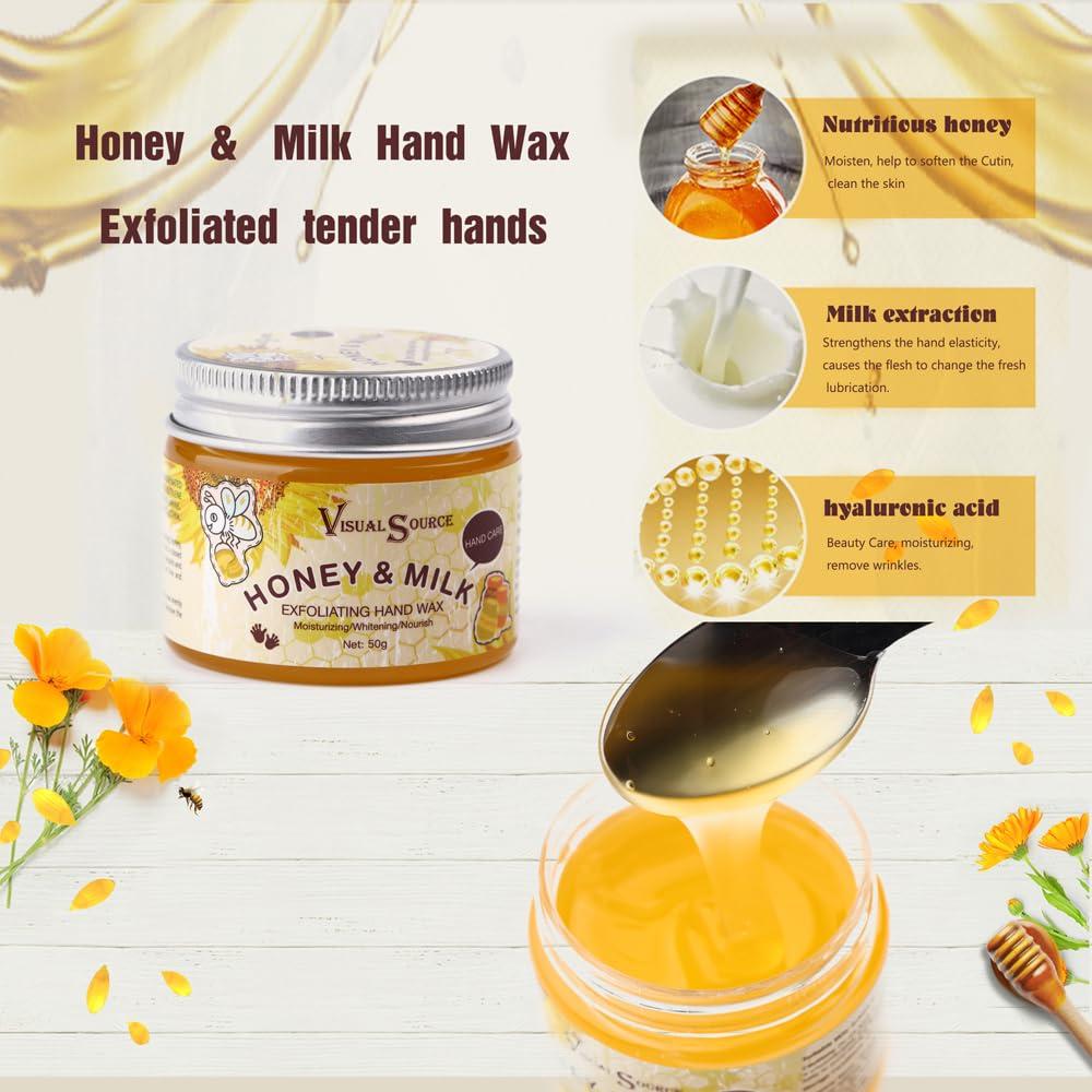 visualsource visualsource Honey Milk Hand Wax Mask Moisturizing Hands Paraffin Peel Off Wax Hydrating Nourishing Hand Repair Skin Hand Film Cream Exfoliating Calluses For Cracked Hands,Dry,Aging Hands
