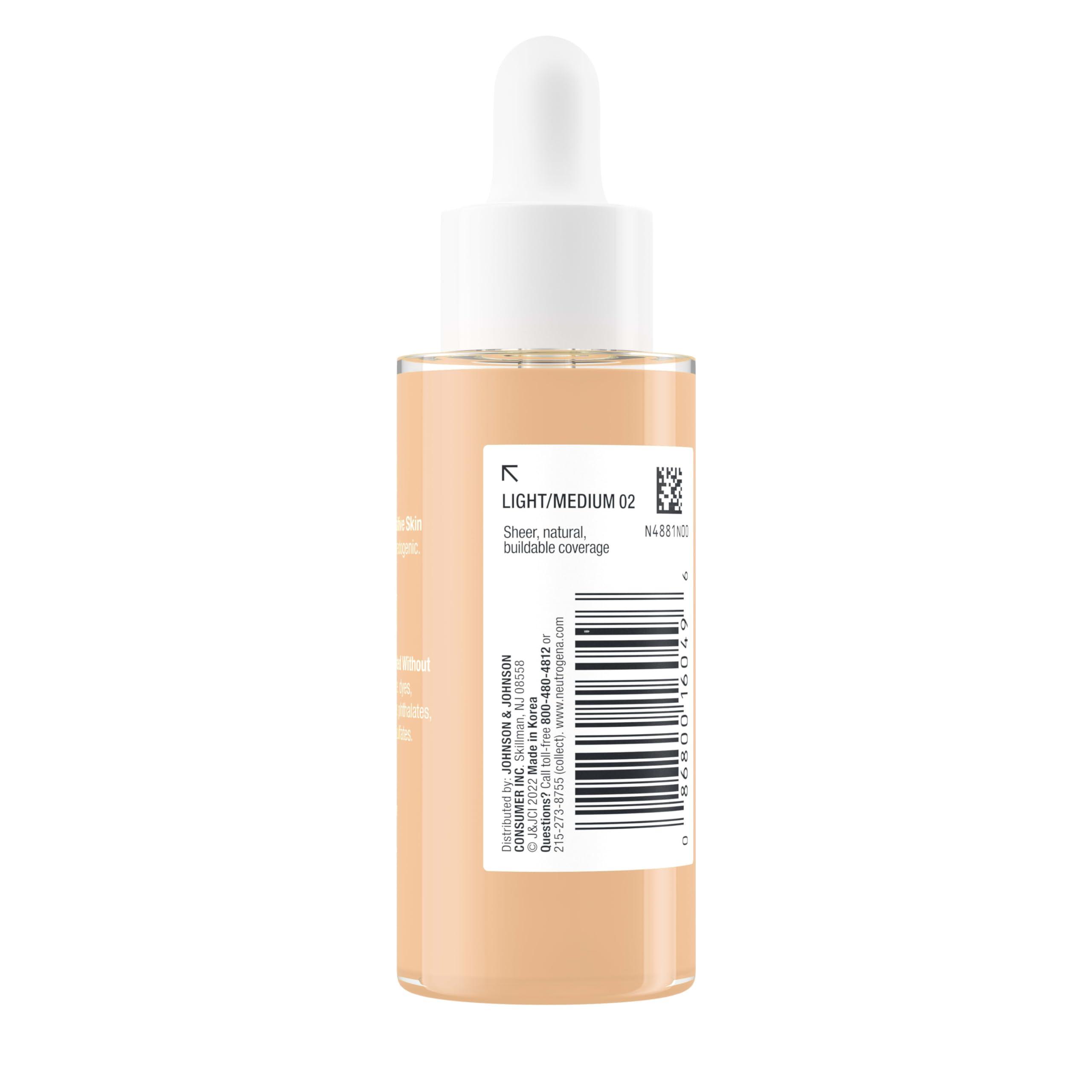 Neutrogena Neutrogena Healthy Skin Sensitive Skin Serum Foundation with Pro-Vitamin B5, Color Correcting & Pore Minimizing Liquid Foundation & Face Serum, Buildable Coverage, Light/Medium 02, 1 oz