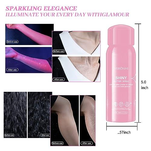 VERONNI Body Glitter Spray, Glitter Spray for Hair and Body,Face Glitter Makeup Body Shimmer Spray PowderLightweight High Pigmented Quick Dry Long-Lasting Hair Glitter Music Party Rave Festival Accessories