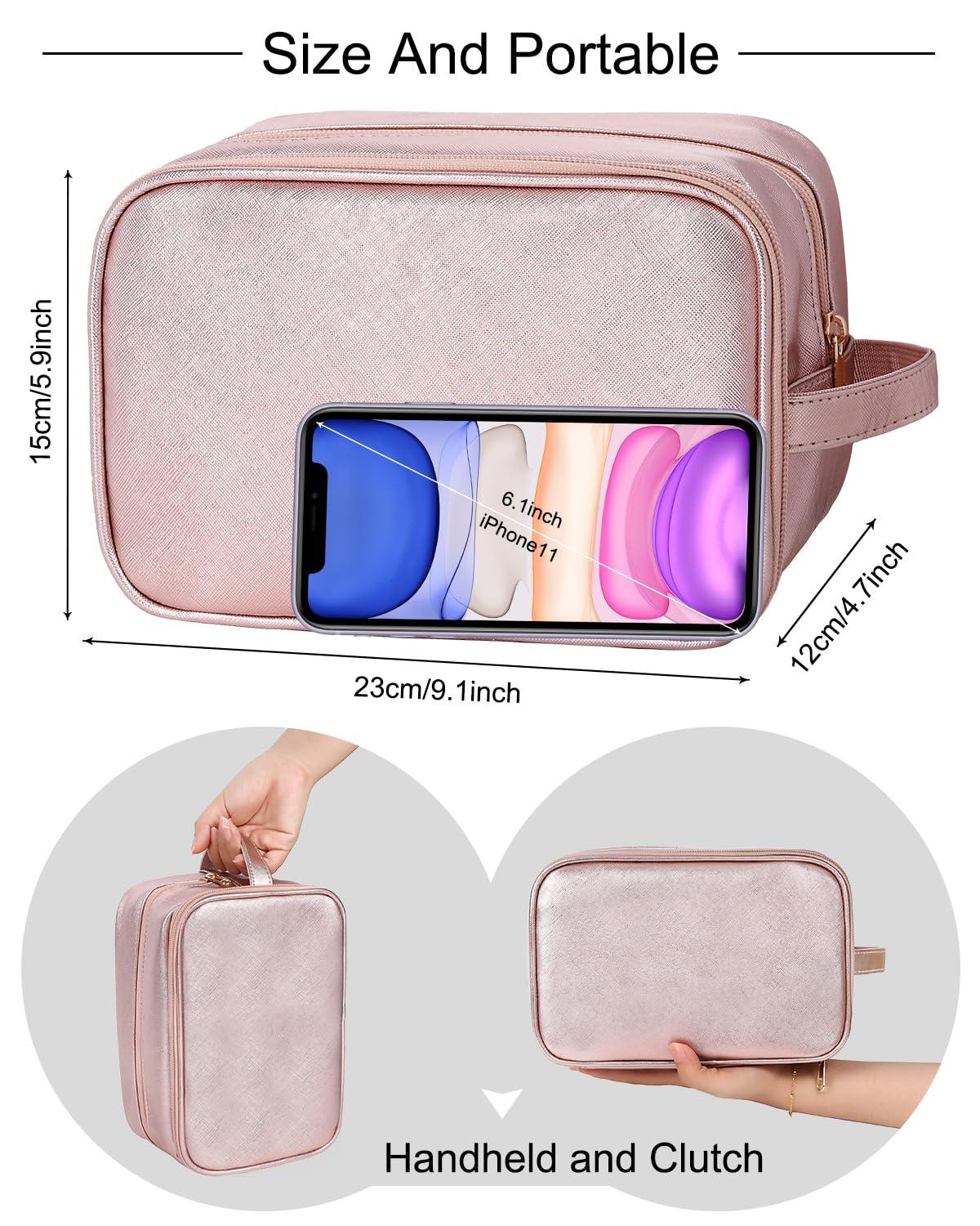MONSTINA MONSTINA Travel Makeup Bag,Double Layer Toiletry Organizer Women Makeup Brush Bag Cosmetic Case Portable Large Wide-open Pouch Brush Holder Purse Bag