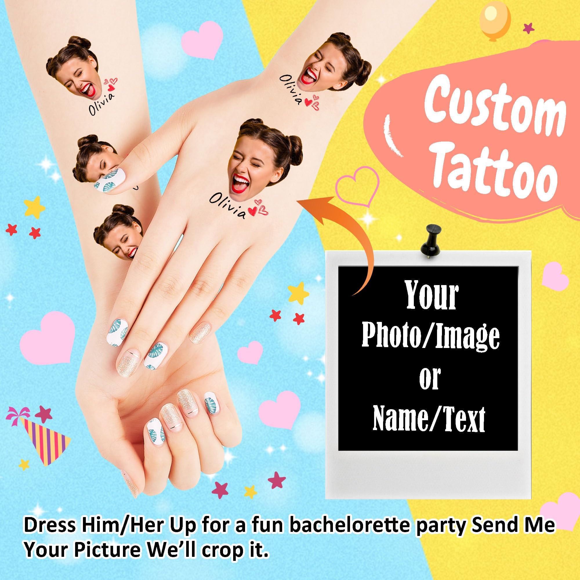 FunStudio Custom Temporary Tattoos with Photo Face Name, Personalized Fake Tattoo with Photo Text Logo for Bachelorette Party Birthday Wedding Set of 15