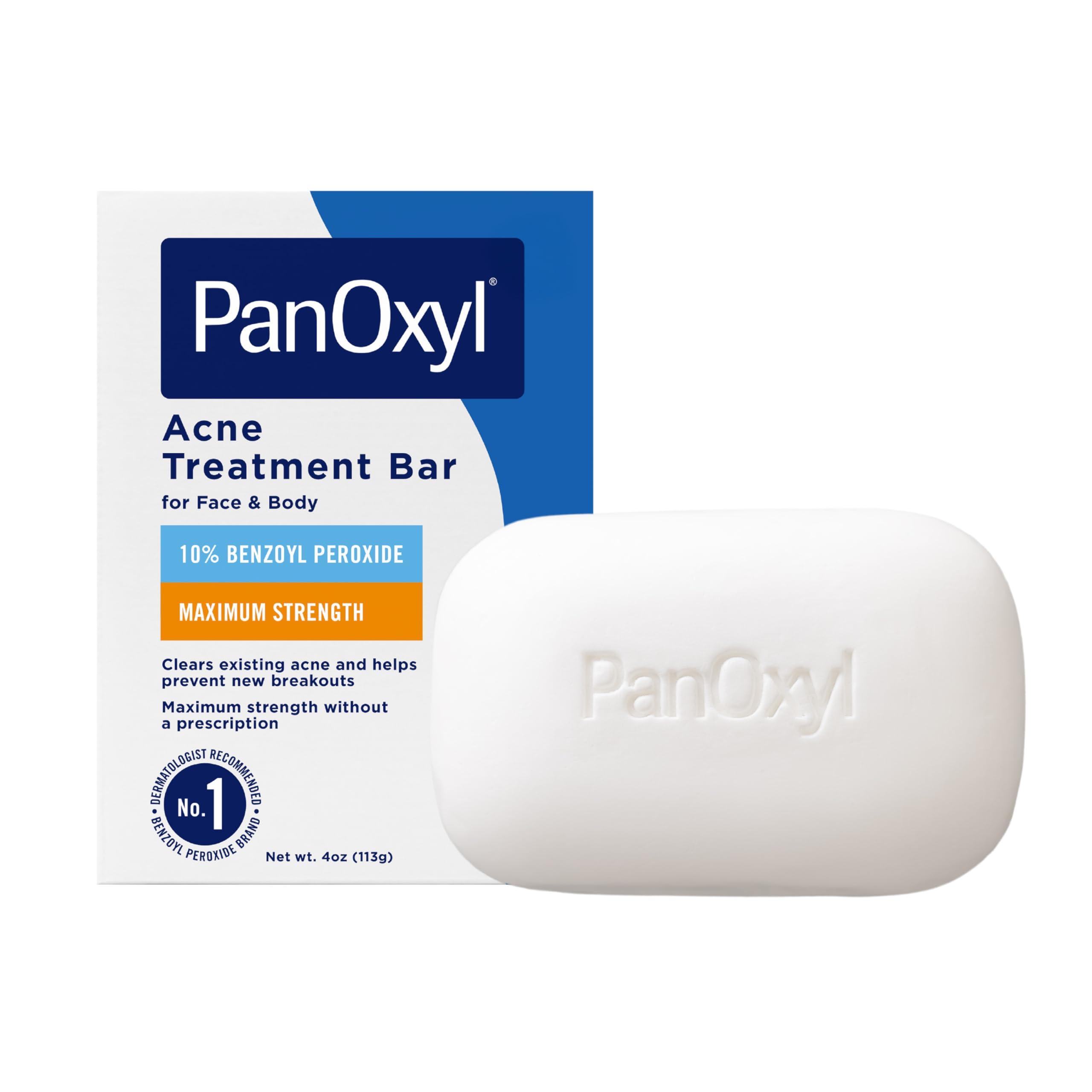 PanOxyl PanOxyl Acne Treatment Bar with 10% Benzoyl Peroxide, Maximum Strength Bar Soap for Face, Chest and Back, Benzoyl Peroxide Soap Body Wash, Vegan, For Acne Prone Skin, 4 oz