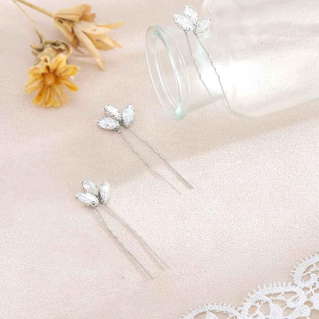 EVILD Evild Crystal Bride Hair Pins Sliver Wedding Hair Piece Rhinestone Bridal Hair Accessories for Women(Pack of 3) (Silver)