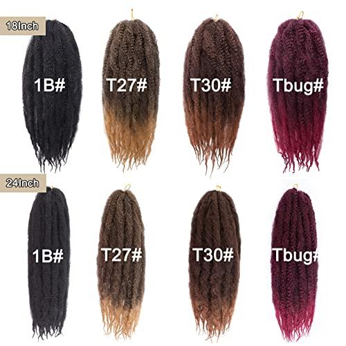 ZRQ ZRQ 18 Inch 2 Packs Marley Twists Braiding Hair, Burgundy Afro Kinky Marley Twists Crochet Braid Hair, Red Cuban Twist Hair For Faux Locs(TBUG#,2 Packs)