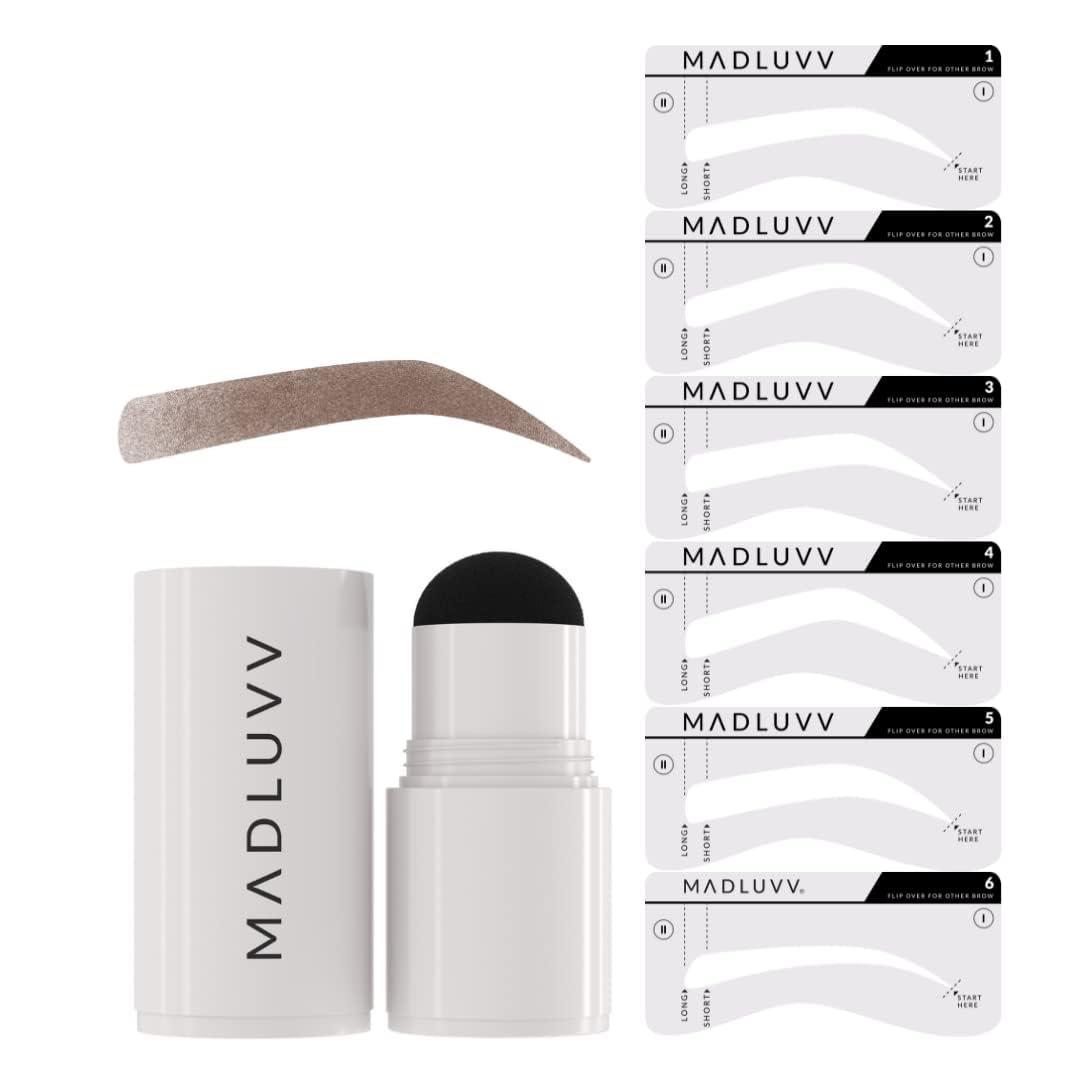 MADLUVV MADLUVV Eyebrow Stencil Kit - Easy-to-Use, Natural Look, 6 Popular Shapes, Used by Professionals - Includes Stamp, Stencils, Spoolie, and Travel Bag (Medium Brown)