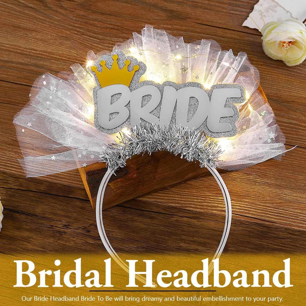 JEAIRTS JEAIRTS Light Up Bride Veil Headband LED Wedding Star Veil Crown Headpiece Glowing Bachelorette Party Hair Accessories for Women(1-Crown)