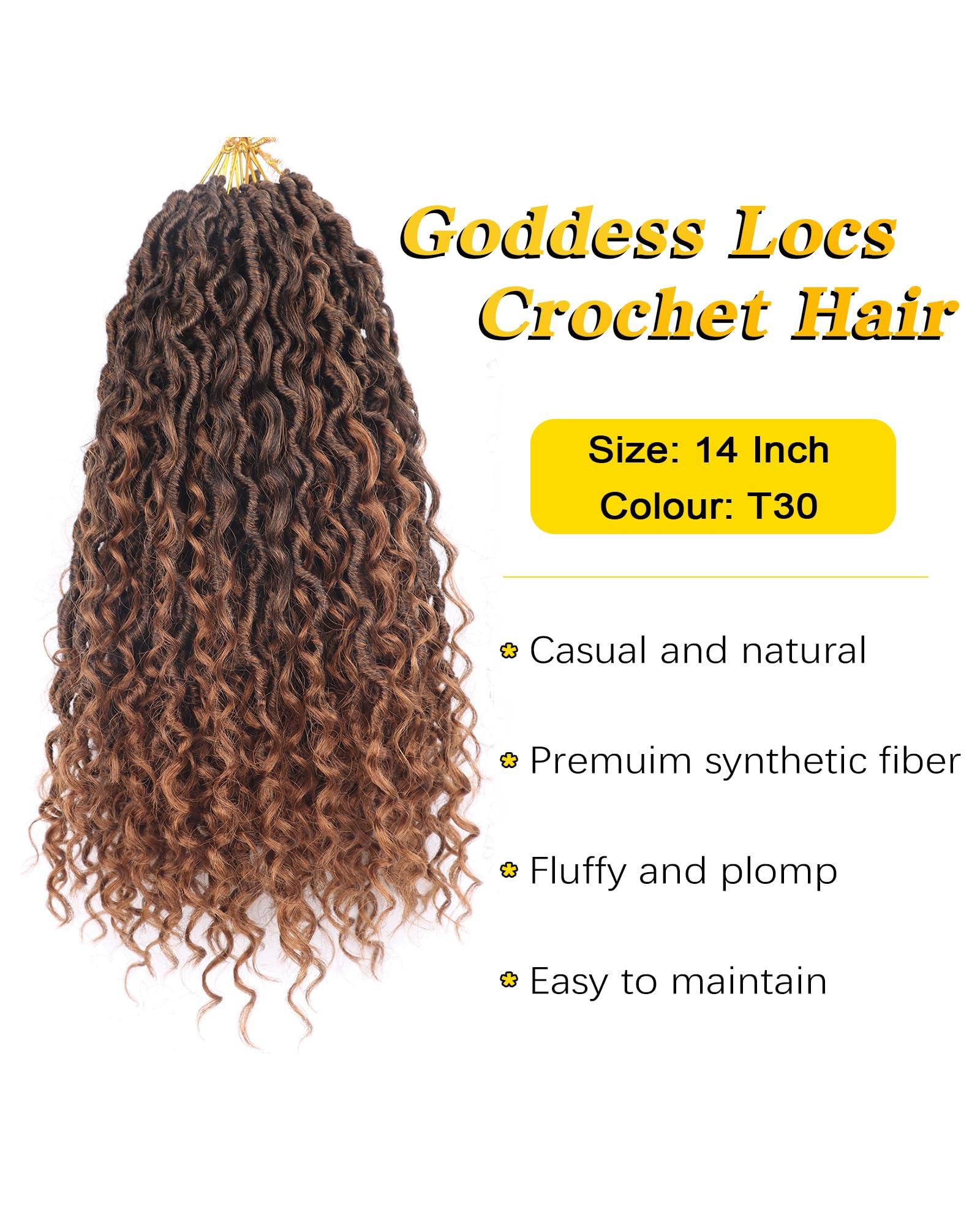 Aeagoo Goddess Locs Crochet Hair 14 Inch 7 Packs Curly Faux Locs Crochet Hair with Curly Ends River Locs Crochet Hair for Black Women Crochet Braids with Curly Ends (14 Inch, 7 Packs, T1B30)