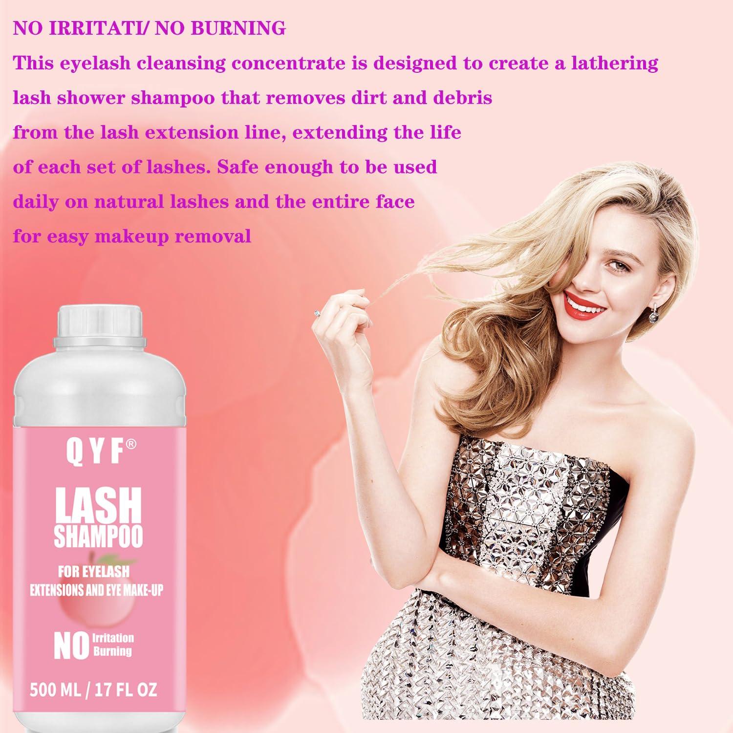 QYF QYF Eyelash Extension Shampoo 500ml Lash Extensions Shampoo Eyelid Foaming Cleanser Paraben & Sulfate Free Non-Irritating for Professional Salon and Home Use (peach)