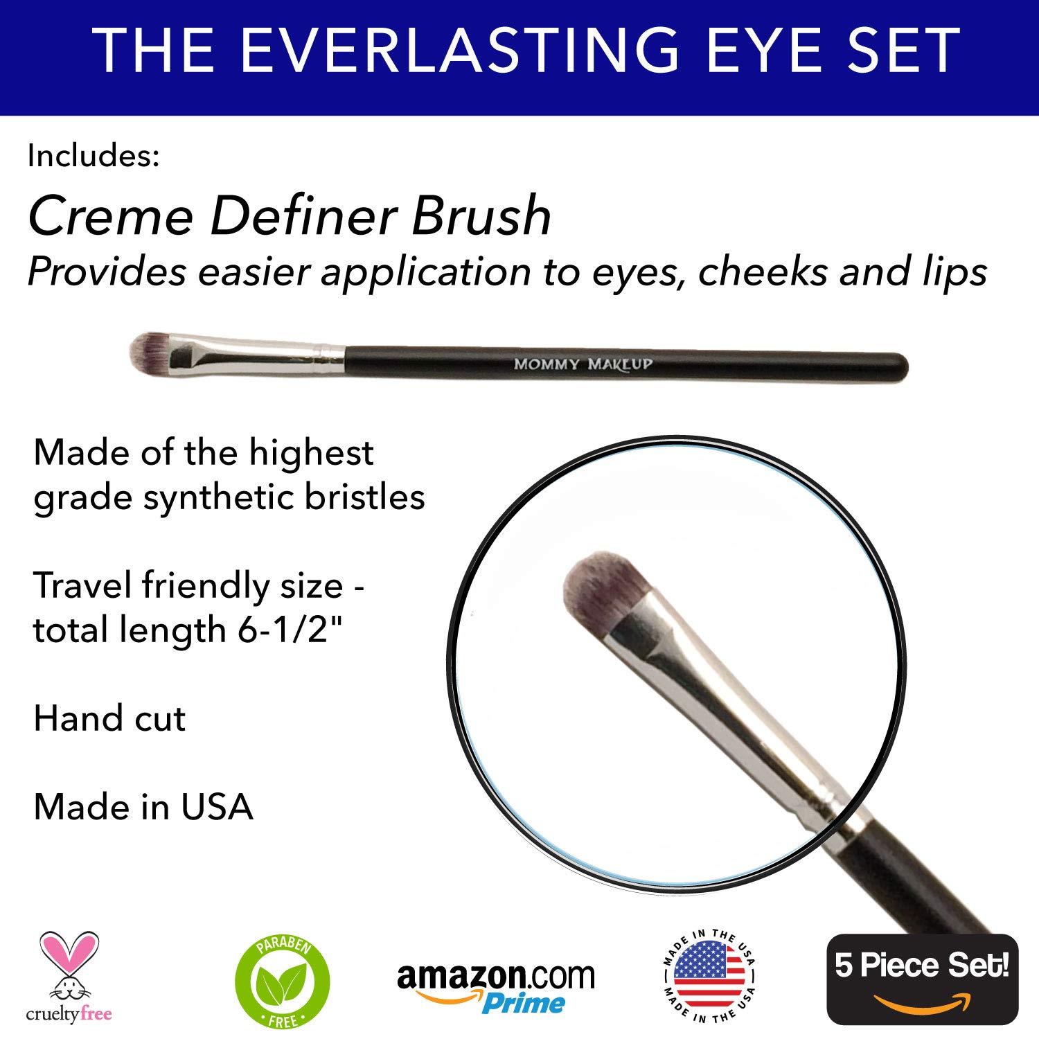 Mommy Makeup The Everlasting Eye 5 Piece Waterproof Makeup Set. Gel Eyeliner, Creme Eyeshadow, 2 brushes and Mesh Bag. Paraben-free, Talc-free, Cruelty-free. Cameo/Chocolate Kiss 2302