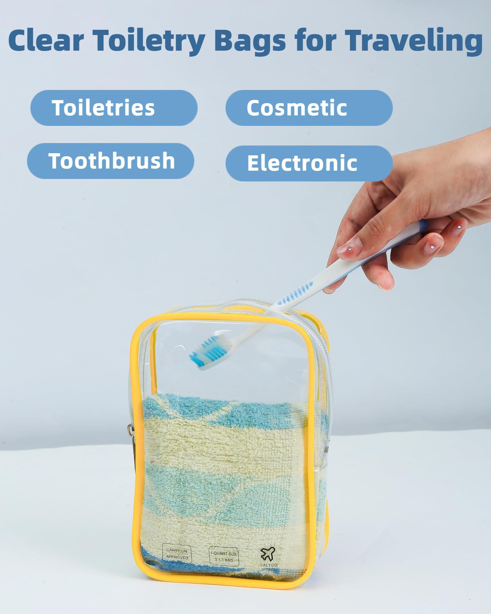 CALYGO CALYGO Quart Size Travel Bag TSA Approved Toiletry Bag, Airplane Essentials for Flying, Long Flight European International Must Haves (1, Yellow)