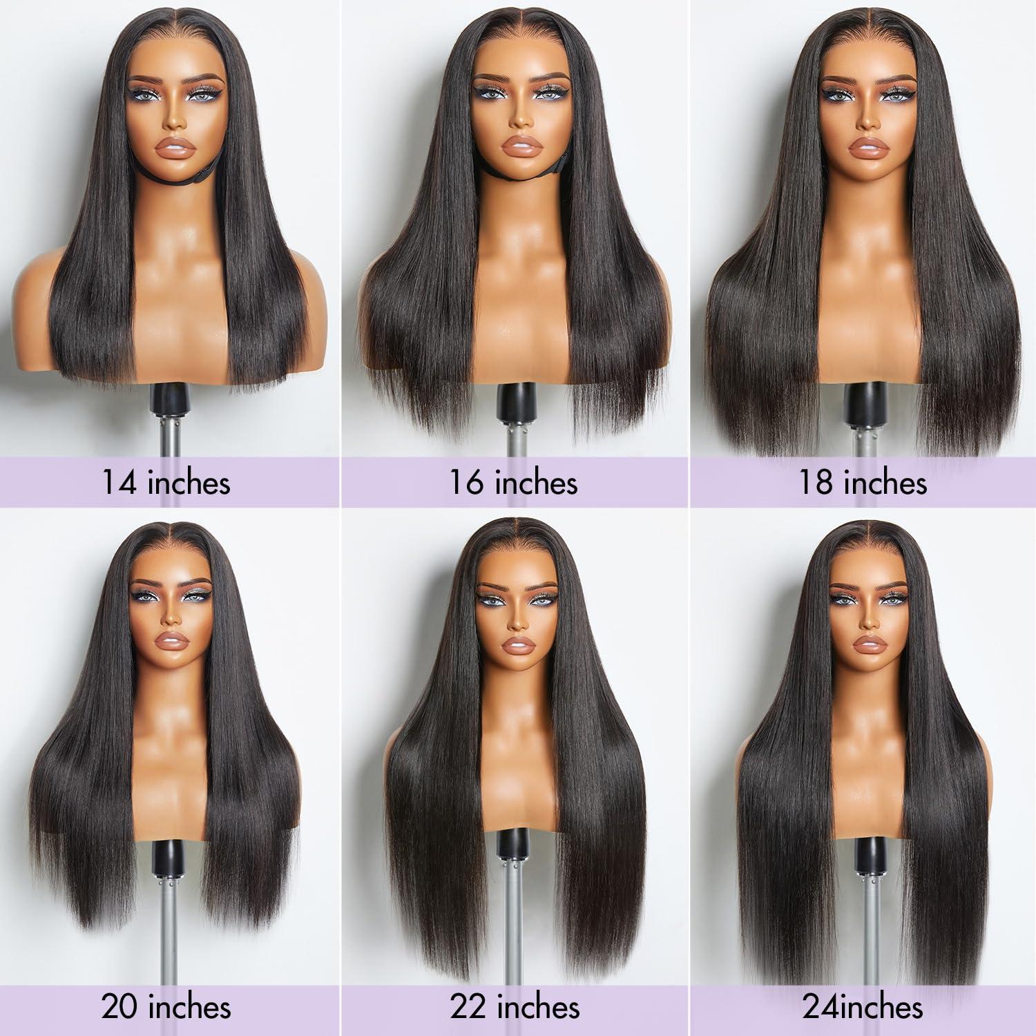 LUVME HAIR LUVME HAIR 13x4 Lace Frontal Human Hair Wigs Glueless Long Silky Straight Narutal Black Ready To Go Wig Precut Lace Pre-plucked Middle Part 26 Inch