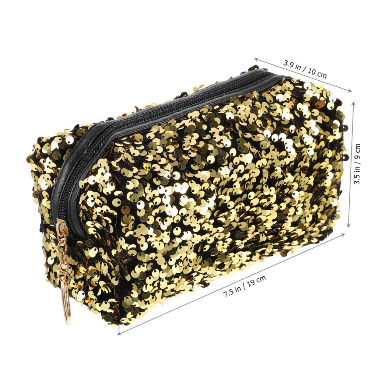 PLAFOPE PLAFOPE 1Pc Sequin Cosmetic Bag for Women Portable Travel Toiletry Makeup Organizer Capacity Square Storage Pouch Random Zipper Style