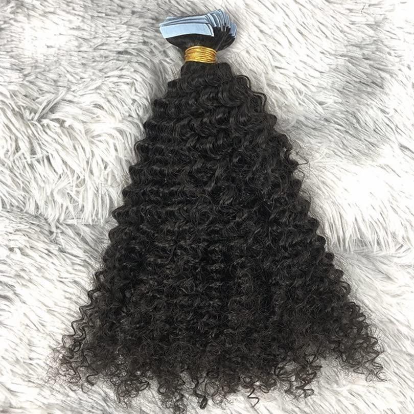 Hesperis Hesperis Afro Kinky Curly Tape In Human Hair Extensions 100g/40pcs Skin Weft Adhesive Invisible Mongolian Hair Extensions 3B 3C For Black Woman Natural Color (20inch, Afro Kinky Curly)