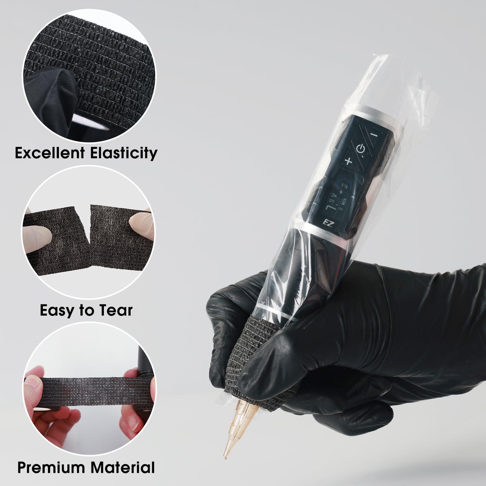 EZTAT2 EZ Tattoo Machine Covers with Grip Tapes - 9PCS (1inch x 5 Yard) Tattoo Grip Wrap with 200pcs (2.4 inch X 7 inch) Disposable Tattoo Pen Machine Covers Tattoo Supplies