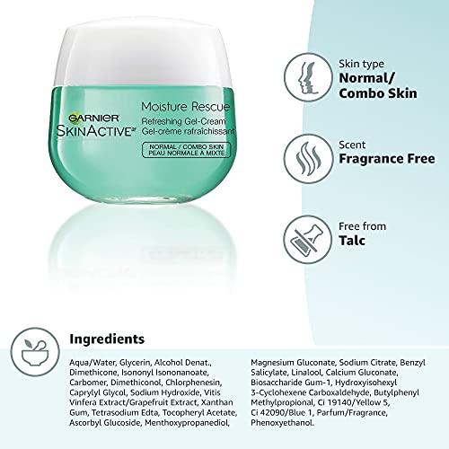 Garnier Garnier SkinActive Moisture Rescue Refreshing Gel-Cream for Normal/Combo Skin, Oil-Free, 1.7 Oz (50g), 1 Count (Packaging May Vary) (Pack of 2)