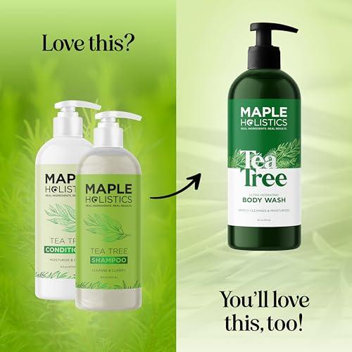 Maple Holistics Tea Tree Shampoo and Conditioner Set - Sulfate Free Clarifying Shampoo and Conditioner for Oily Hair & Scalp Care with Australian Tea Tree Oil - Complete Dry Scalp Treatment for Build Up (16 Fl Oz)