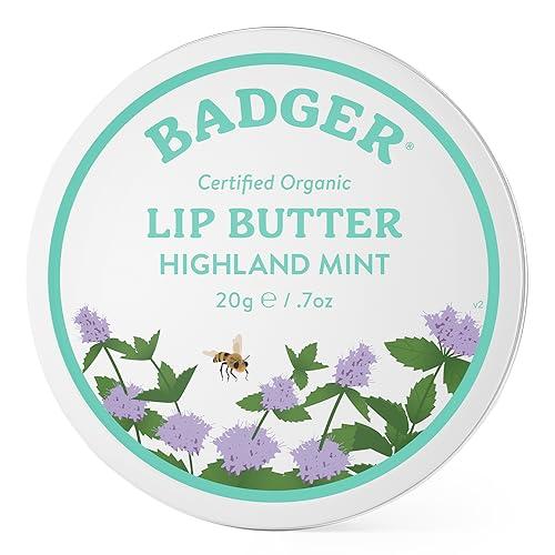 Badger Badger - Cool Mint Lip Butter, Moisturizing Organic Coconut Oil, Beeswax, Sunflower & Peppermint Oil