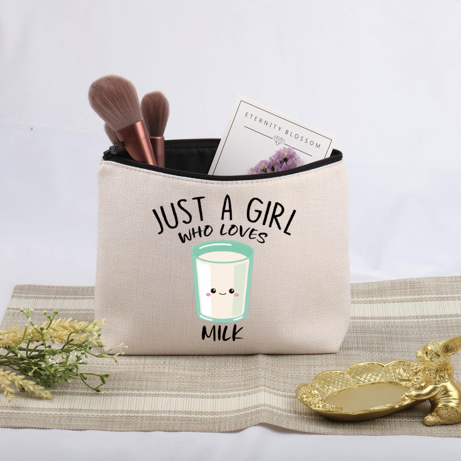 JNIAP Milk Gift Just A Girl Who Loves Milk Cosmetic Bag Cow Milker Gift (Who Loves Milk Bag)